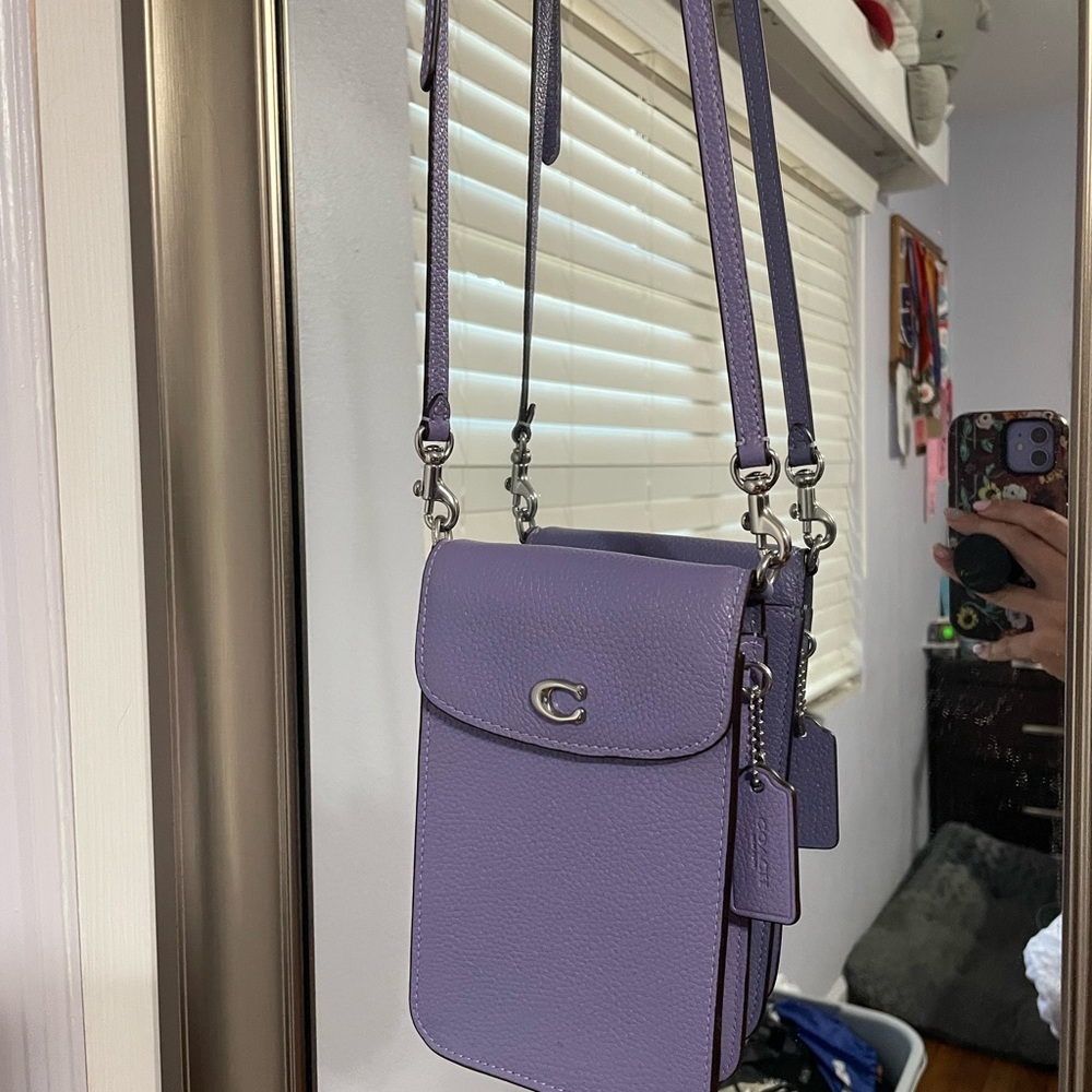 Coach Lavender Pebbled Leather Phone Crossbody